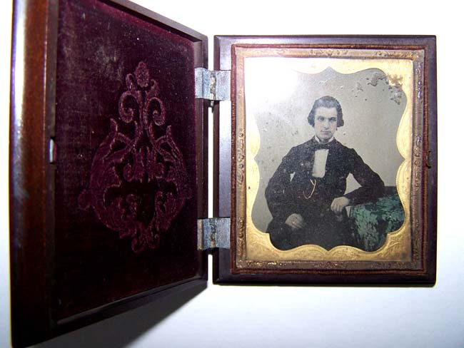 A Civil War ear Ambrotype photo of a gentleman in a beautiful Gutta Purcha 'Union' case circa 1863 — image 2